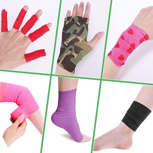 Miniatura 7 de Paquete de 24 vendajes cohesivos autoadherentes, 2 pulgadas x 5 yardas, cinta elástica de agarre rosa para perros, vendajes atléticos elásticos