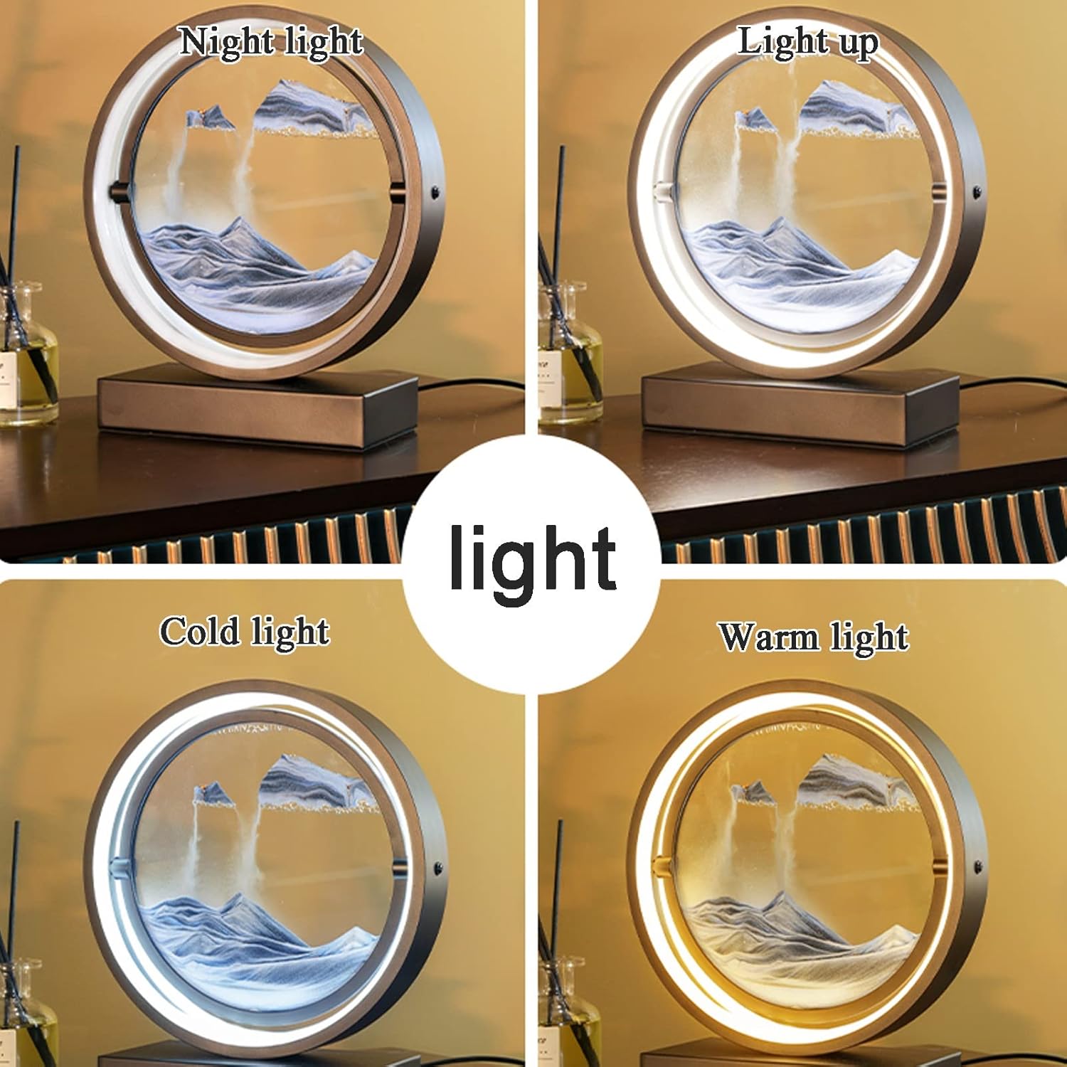 Moving Sand Art Picture Flowing Sand Painting,Round Glass 3D Deep Sea Sandscape in Motion Display Quicksands Painting Frame,Relaxing Desktop Home Decor Party Gift