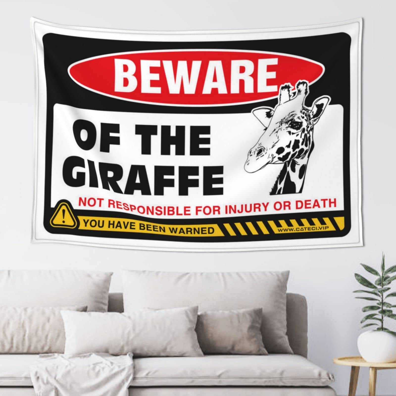 PRAVOXI Bedroom Door Decorations Beware Of Giraffe Tapestry Aesthetic Tapestry Cave Man Bar(75X100CM)