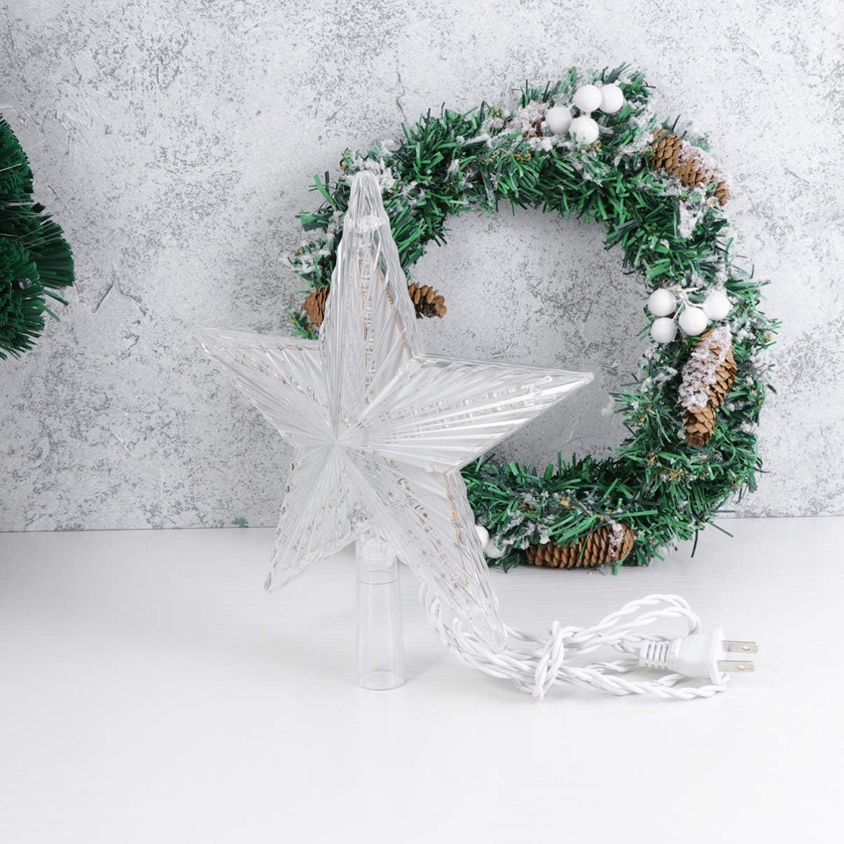 Christmas Tree Star Topper Light LED Tree Top Star Ornament Home Decoration with US Plug (Warm White)