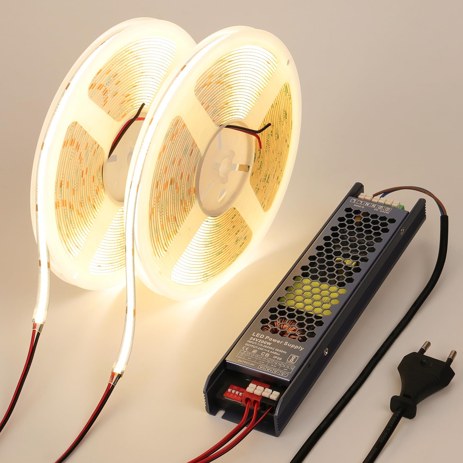 BENLUN Striscia LED COB 24V 20 metri (10 metri×2), 4000K Bianco Naturale 11W/M 312LEDs/M CRI 93 Adesiva Luci LED da Interno, con Alimentatore per Camera da Letto, Cucina, Stanza
