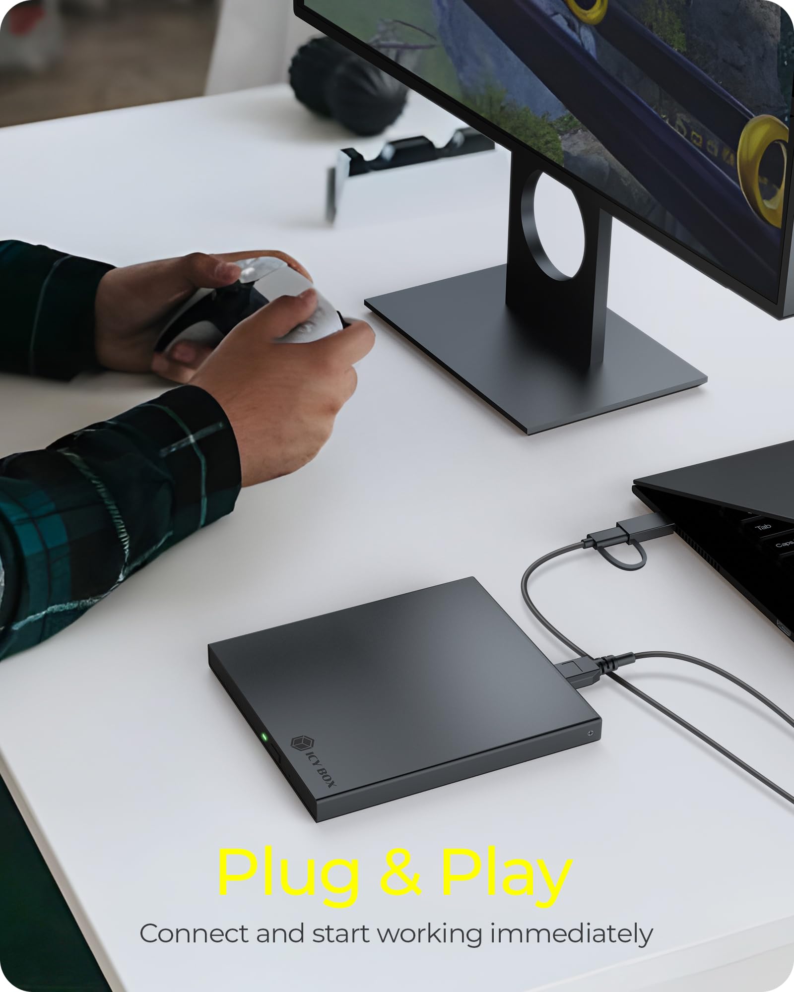 ICY BOX IB-AC640-C3 - Caja Externa de 5,25 Pulgadas para Reproductores BLU-Ray y DVD Ultra Fino (hasta 9,5 mm de Altura), USB-A y USB-C, USB 3.0 para grabadora de DVD, Aluminio, IB-AC640-C3
