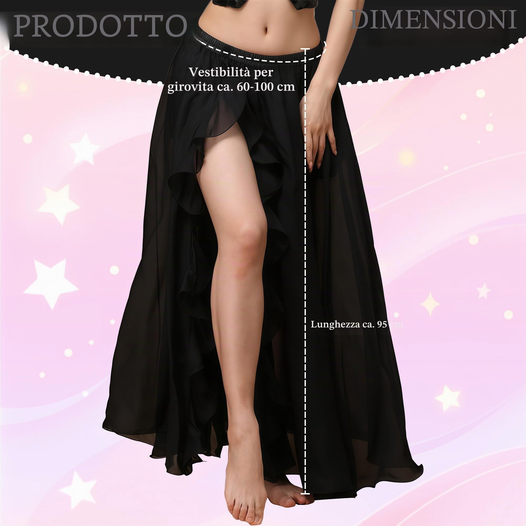 MUNAFIE Gonna lunga da donna con fessura, danza del ventre, in chiffon, per danza del ventre