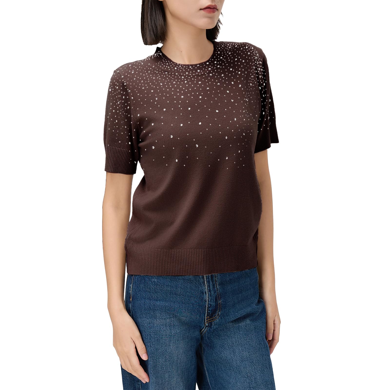 Suéter de Mujer Ligero Mangas Cortas Cuello Redondo | Malla Fina Transpirable Alta Elasticidad | Viscosa | Básico de Chaqueta/Capa