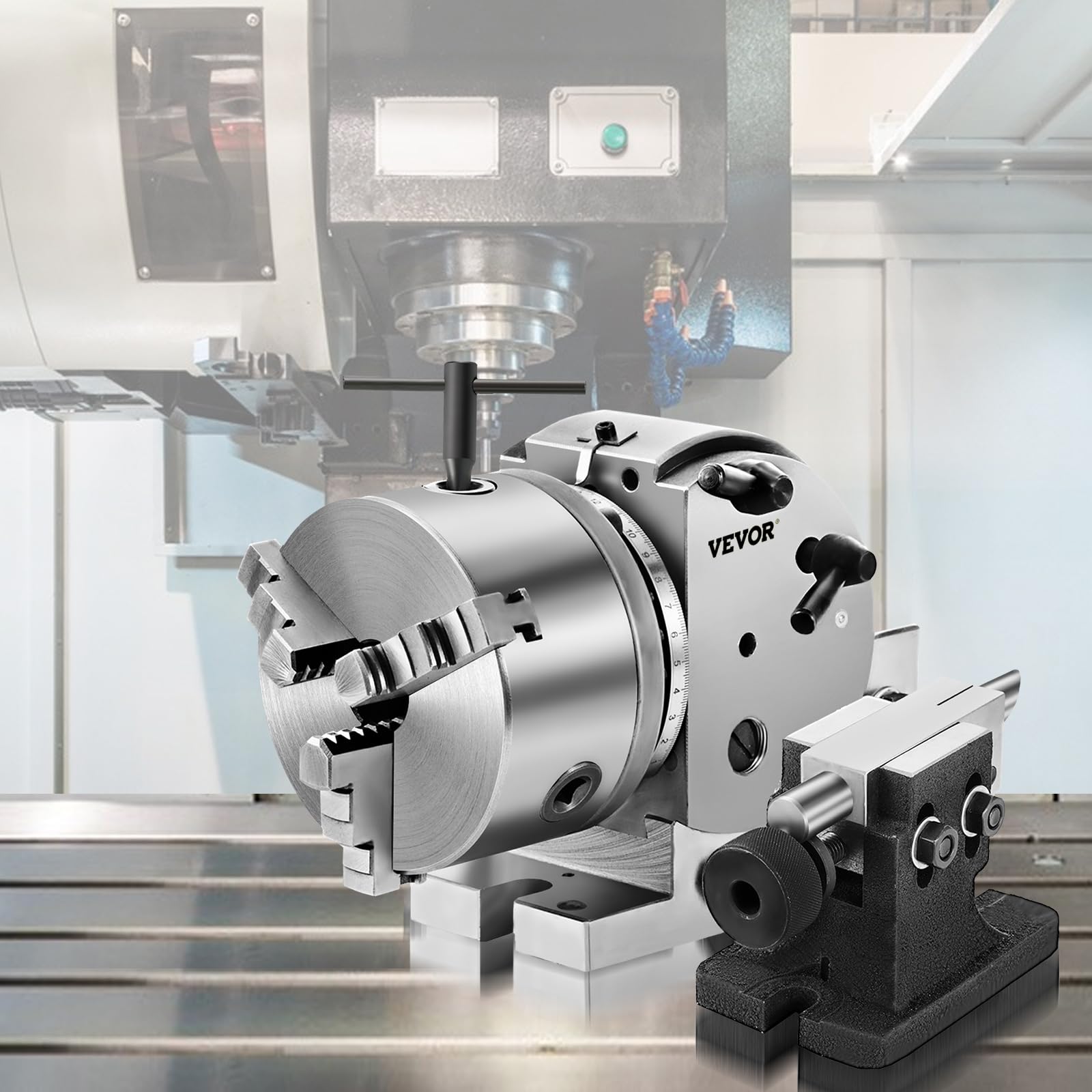 VEVOR MT2 Teilapparat mit backenfutter, Rotary Tisch mit Indizierung Höhe der Mitte 101,6 mm, Dividing Head 23 kg, Rotary Tisch mit Tellern, Eine Starke Unterstützung zu Bearbeitenden Werkstück