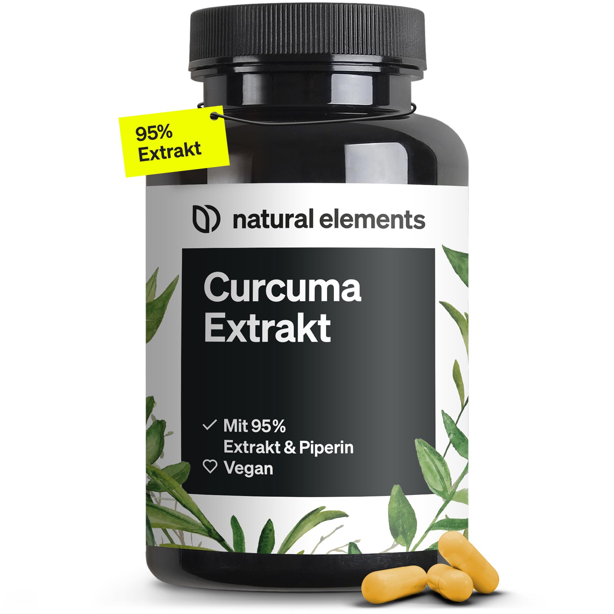 natural elements Curcuma Extrakt – Hochdosiert: Curcumingehalt EINER Kapsel entspricht 10.000mg Kurkuma – Hochdosiert aus 95% Extrakt – 90 Kapseln