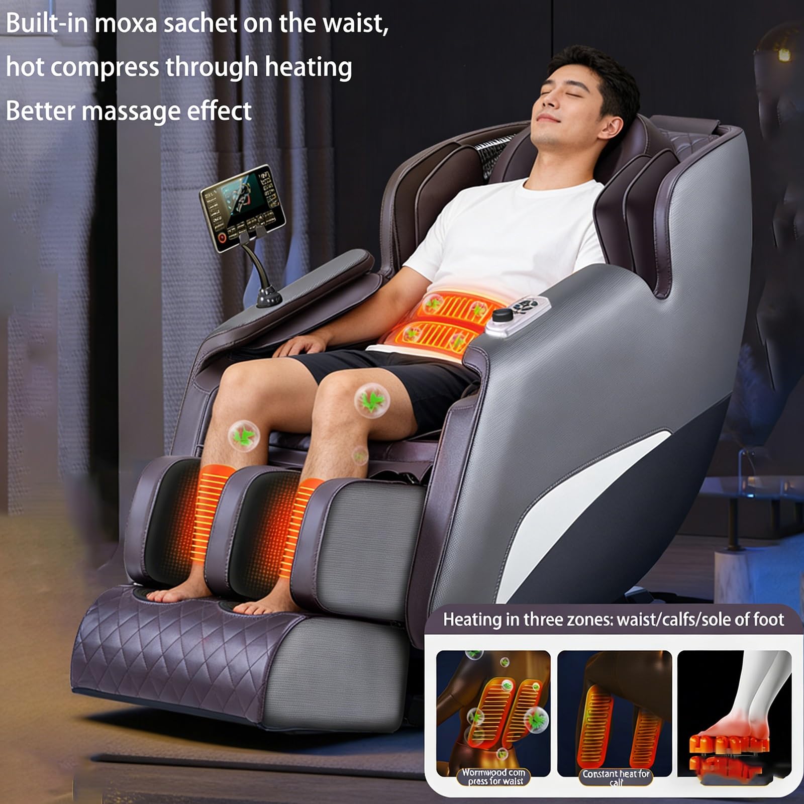 Sillón De Masaje De Gravedad Cero, Movimiento 2D Airbag Y Rodillo para Pies 6 Programas Automáticos Calefacción De Cintura Sillón De Masaje De Lujo para El Hogar(Bianco)