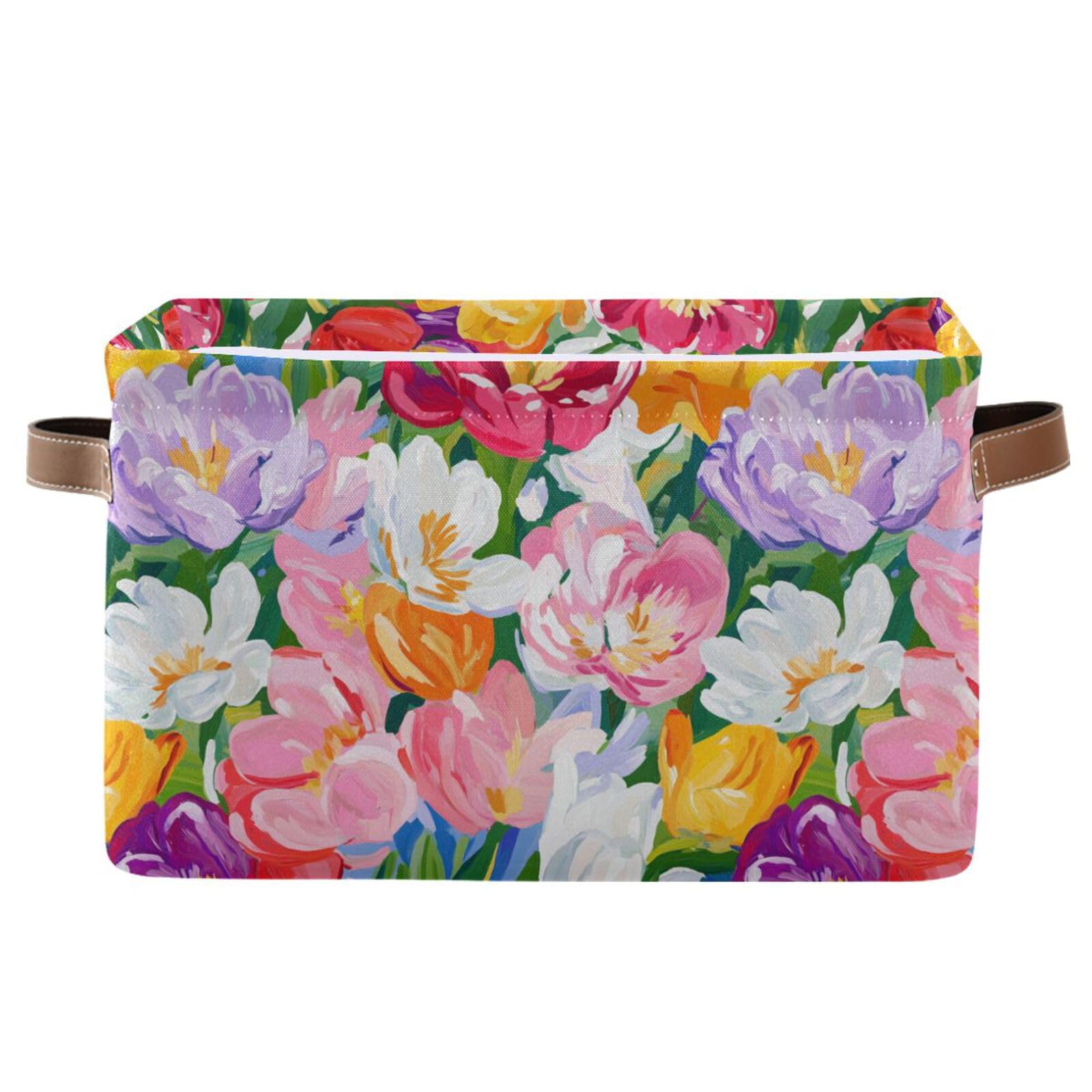 Panier de rangement en tissu avec motif fleurs pour bac à linge pliable
