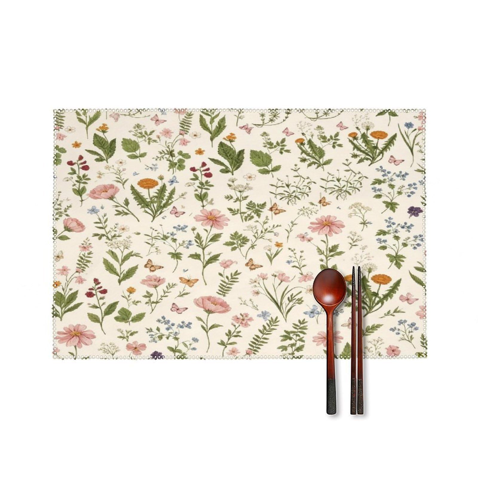 Fekiloot Style Green Grass Flowers Placemats Set Of 6,Table Mat