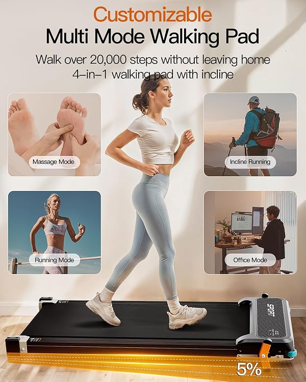 FUNRAY Versatile Walking Pad Treadmill with Incline - Dual-Sided Under Desk Treadmill with Foot Massage,2 in 1 Walking Pad for Home/Office, Portable Compact Treadmills with 330LBS Weight Capacity by FUNRAY - Image 4