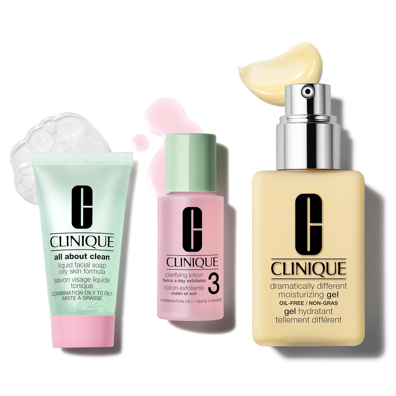 Clinique Great Skin, Great Deal Set For Combination Oily Skin Type III | All About Clean Liquid Face Soap, Clarifying Lotion + Dramatically Different Gel, Mini Travel Size
