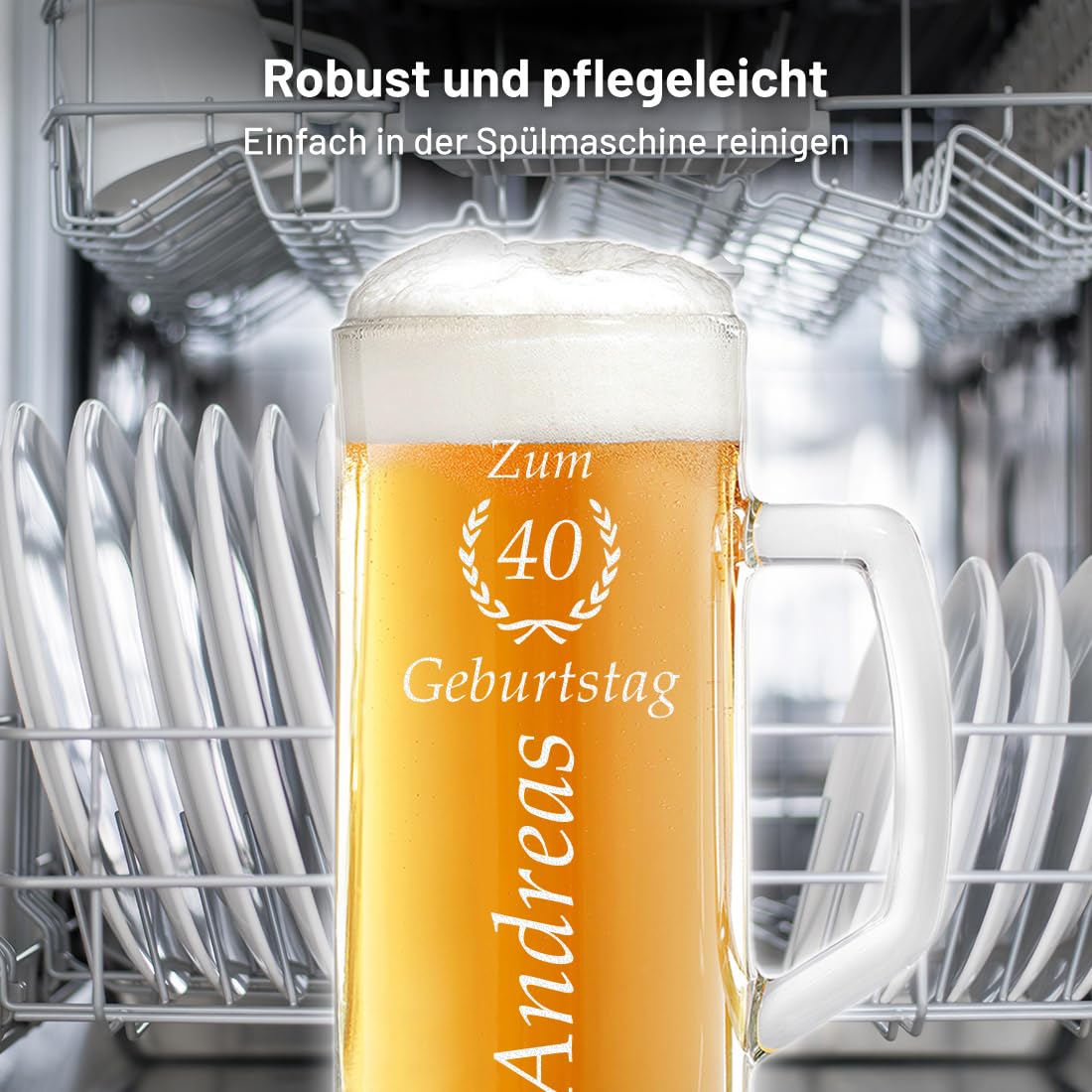 Bierkrug Personalisiert mit Gravur eines Namens und Jahreszahl im Ährenkranz – Bierseidel Geschenk-Idee zum Geburtstag - Motiv zum Geburtstag 0,5l