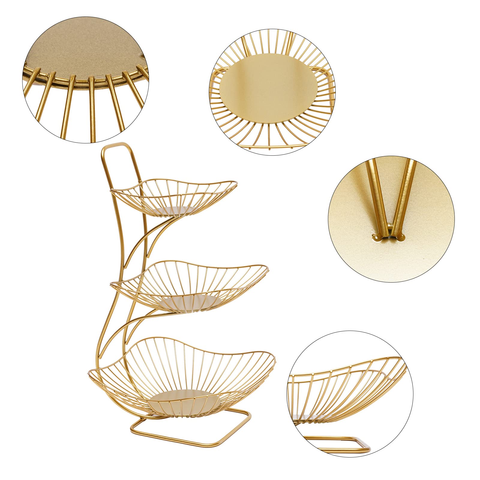 Étagère à Fruits 3 étages Métal Doré – Hauteur 47 Cm, étages 20/25/31 Cm, Design Moderne Pour Cuisine Ou Salon