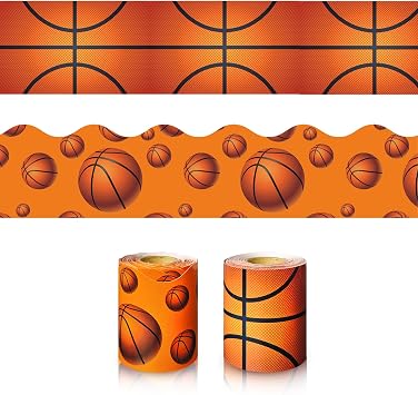 65.6ft Bulletin Board Border Decorations - 2 Rolls Basketball Trim, Reusable Classroom Edging for Back to School Decor, Teacher Homeschool Supplies