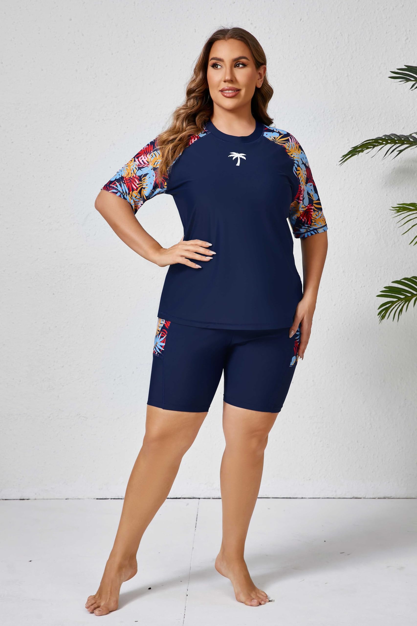 Halcurt Brasier integrado para mujer, camiseta de natación de dos piezas y pantalones cortos con bolsillos
