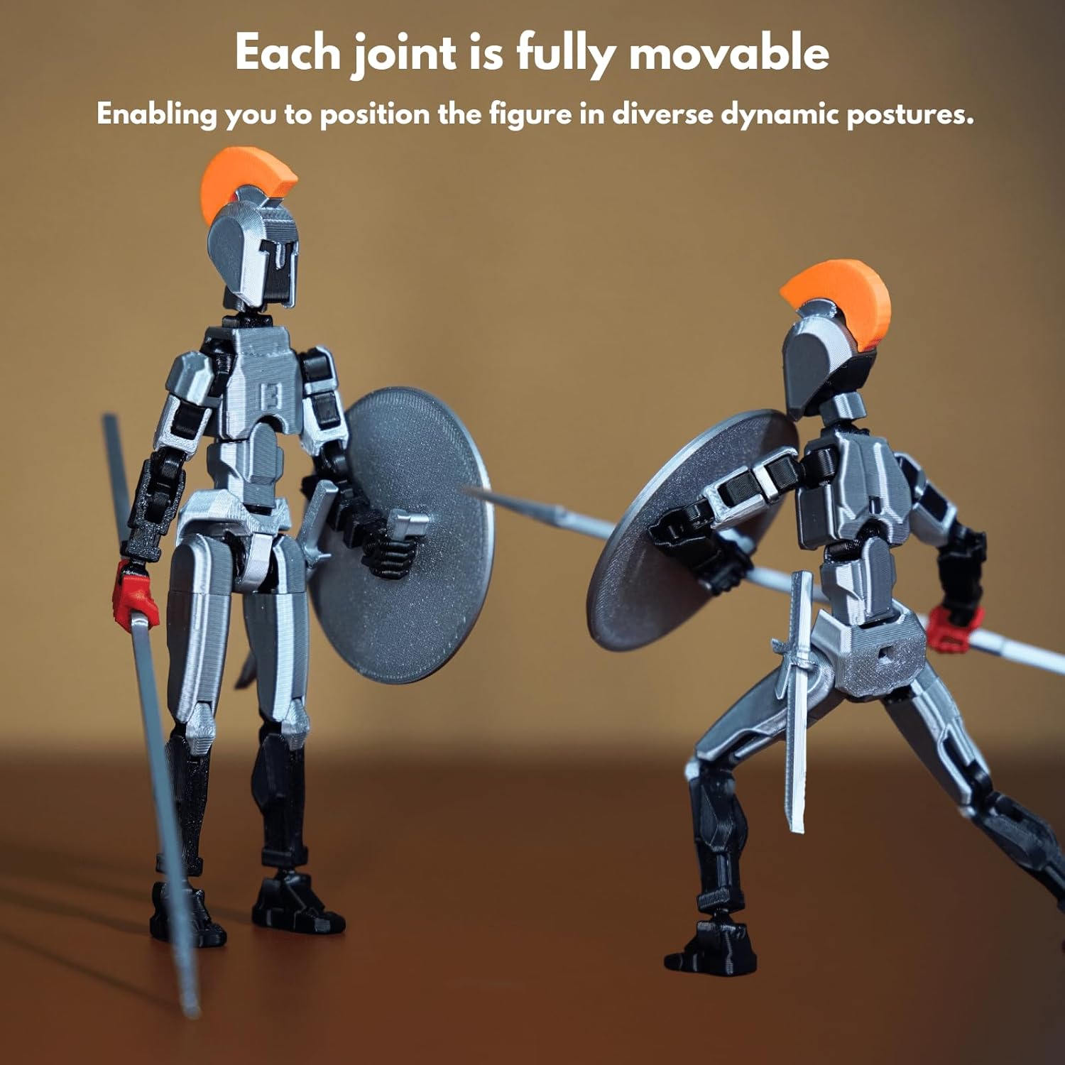 T13 Action Figure (Dummy 13 / Titan 13 / Spartan Warrior) - 3D Printed Poseable Robot Set with Accessories for Stop Motion Animation | Kids Gift