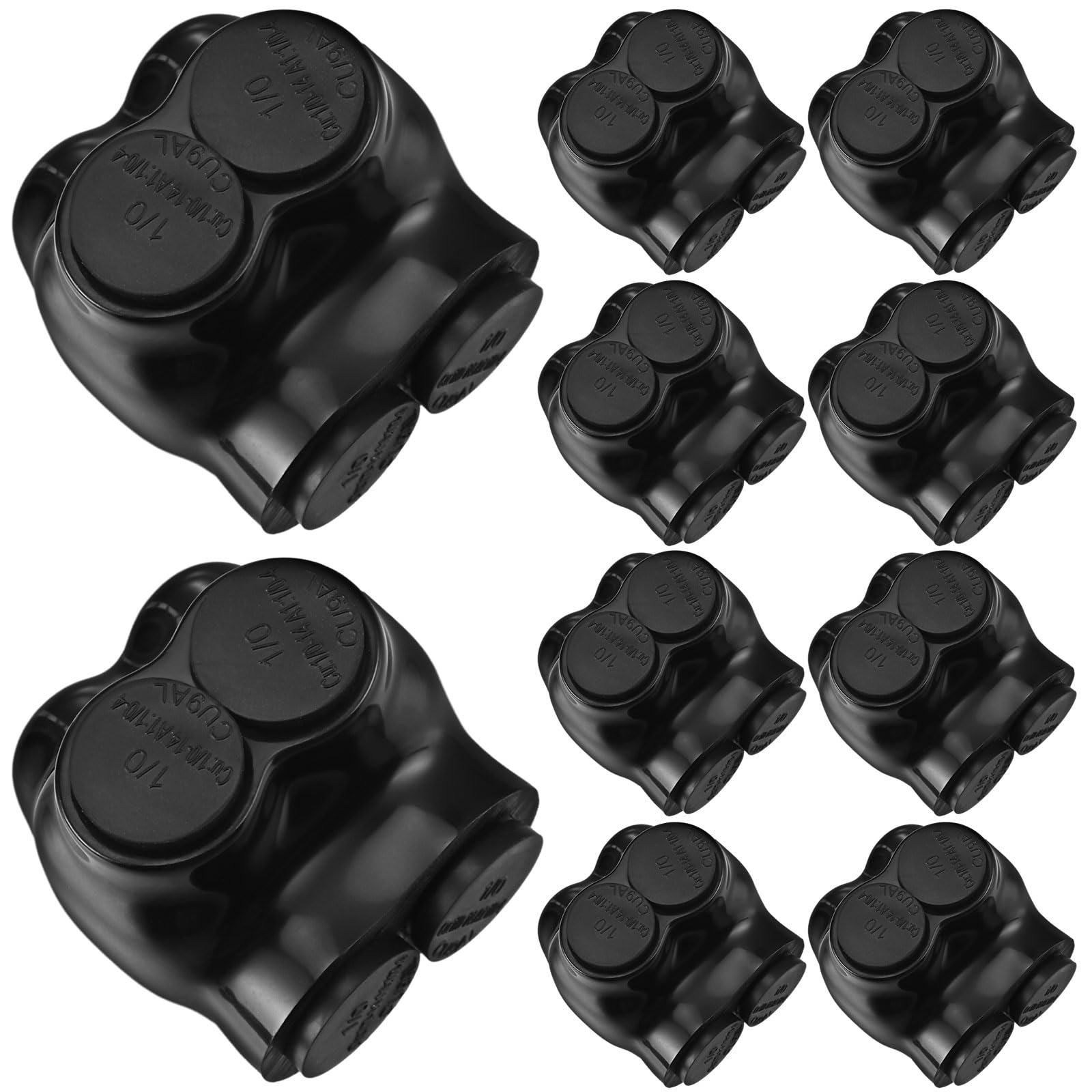 Saysurey 10 Pcs Insulated Multi Cable Connectors 2 Port Single Entry Splice Electrical Power Connector Black Interconnect Terminals Pre Filled (1/0-14