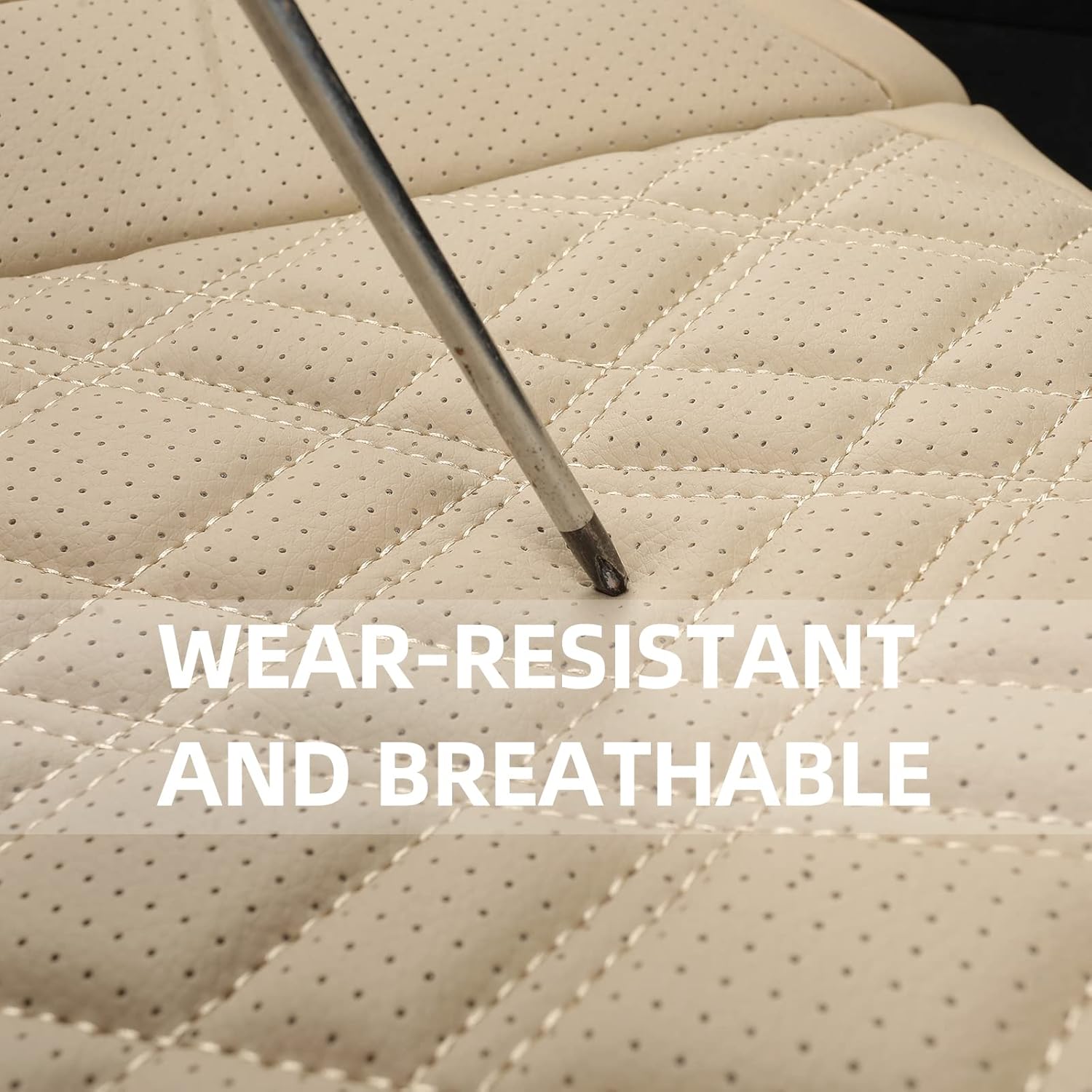 EifBrisa Car Seat Cover Front PU Leather Seat Covers, 2Pcs Universal Bottom Seat Covers for Cars, Anti-Slip, Storage Bags,Full Wrapping Edge Fits 95% of Vehicles(1 Pair, Beige)