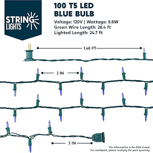 Miniatura 4 de Joiedomi 100 luces LED azules de Navidad, tira de luces LED azules de 24.7 pies, mini luces de árbol para decoraciones de Navidad en interiores o