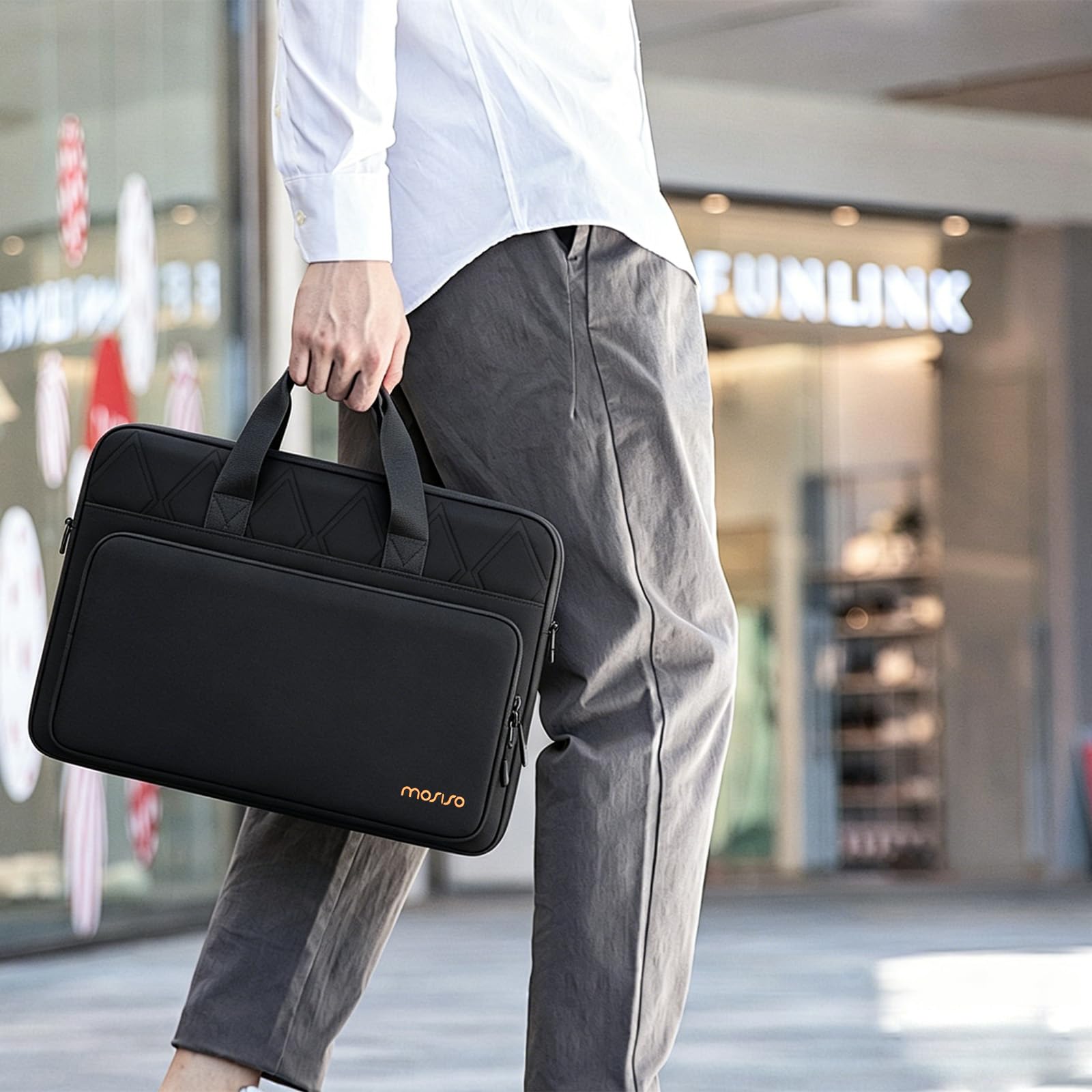 MOSISO 15,6 Zoll Laptoptasche, 15-16 Zoll Laptop Schultertasche | Kompatibel mit MacBook, HP Dell ASUS Lenovo, Umhängetasche mit Verstärkte Ecken&Taschen&Trageriemen für Reise Büro, Schwarz