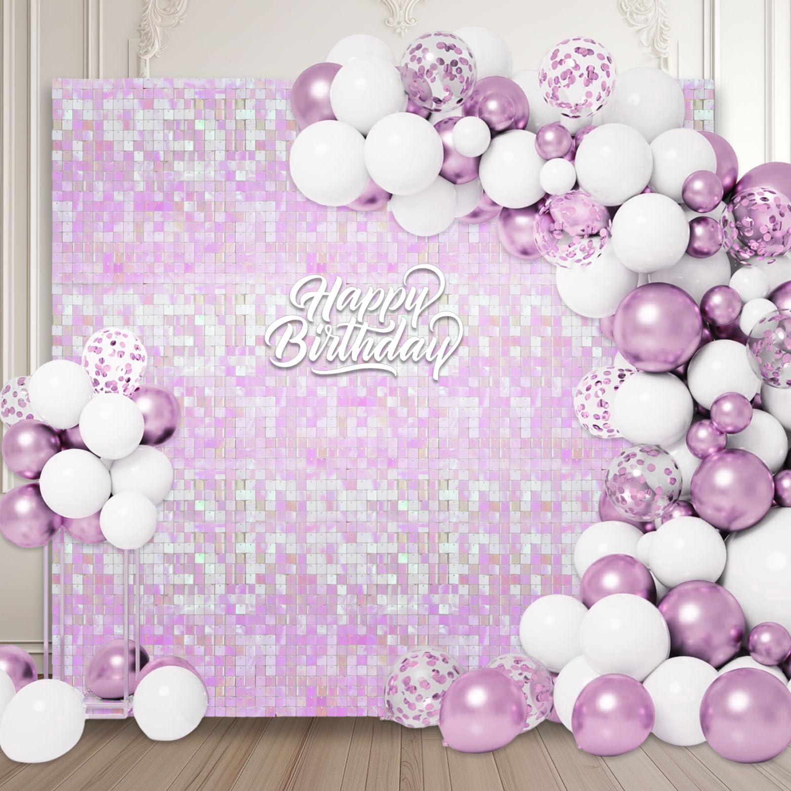Photo 1 of 12PCS Colorful Light Pink Shimmer Wall Backdrop, Square Sequin Photo Backdrops Panel, Glitter Wall Background for Birthdays, Weddings, Christmas, Engagements, Disco Bachelorette Party Decor (3FTx4FT)
