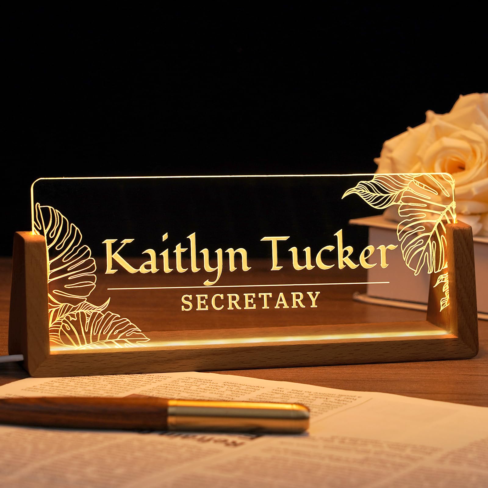 Desk Name Plate Personalized, Custom Office Light Up Name Plate for Desks, Desk Decorations for Women Men Office, Employee Appreciation Gifts for