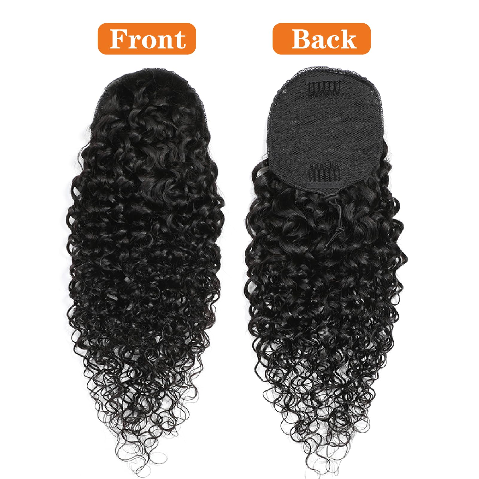 Yacurcur Water Wave Drawstring Ponytail Brazilian Remy Human Hair Ponytail Extensions for Black Women Ponytail Extension Human Hair Pieces Natural Black 16 Inch - Image 3