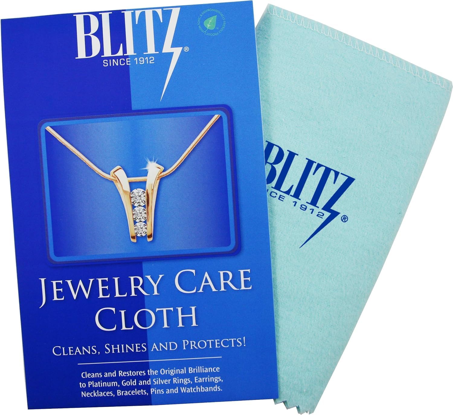 Blitz Jewelry Care Cloth Pre-Treated Cleaning Wipe for Gold, Silver, Platinum Jewelry Polishes Non-Porous Precious & Semi-Precious Stones Non-Toxic, Non-Abrasive, & Planet Friendly USA Made (2 Pack)