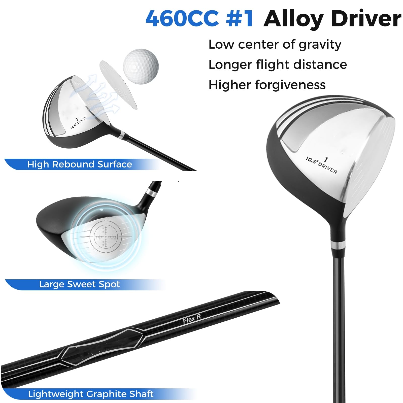 LIFEZEAL Komplettes Golfset für Herren, Golfset tragbar rechts, Stativtasche mit 7 Fächern, Putter, 3 Holz: Driver #1, Fairway #3, Hybrid #4, 5 Nadeln: #6, #7, #8, #9, Pitching Wedge