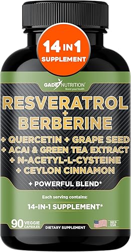 Resveratrol 6000 mg berberina 3000 mg Quercetina 2000 mg extracto de semilla de uva 3000 mg extracto de té verde N-acetil cisteína - Suplemento