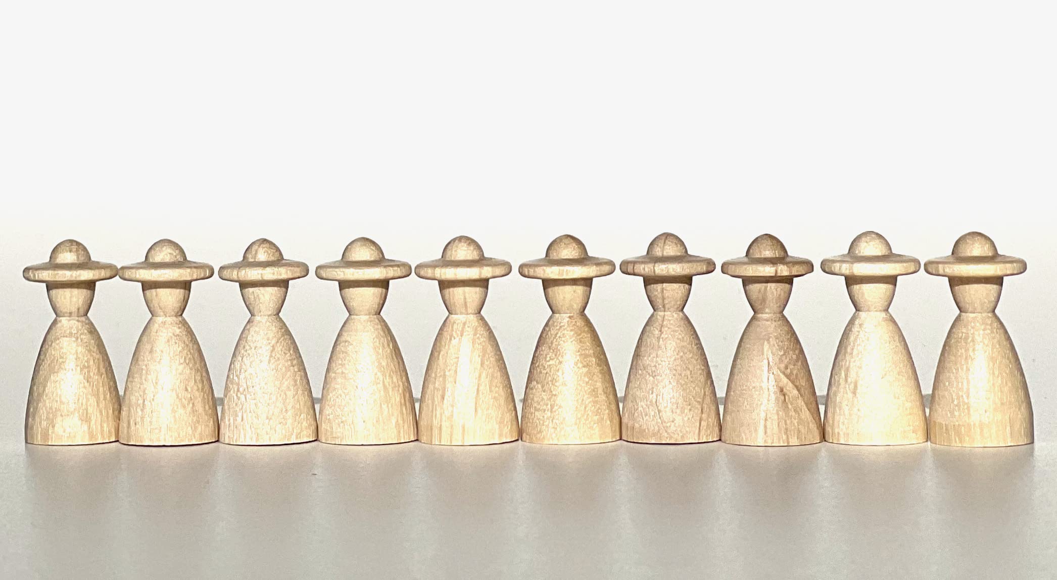 DIY Wooden Figures for Painting and Crafts, Toy Figures Made of Natural / Unpainted / Raw Wood Cone for Decoration, Wedding, Board Games etc. Made in Germany (10 People with Hat, 13/26 mm)