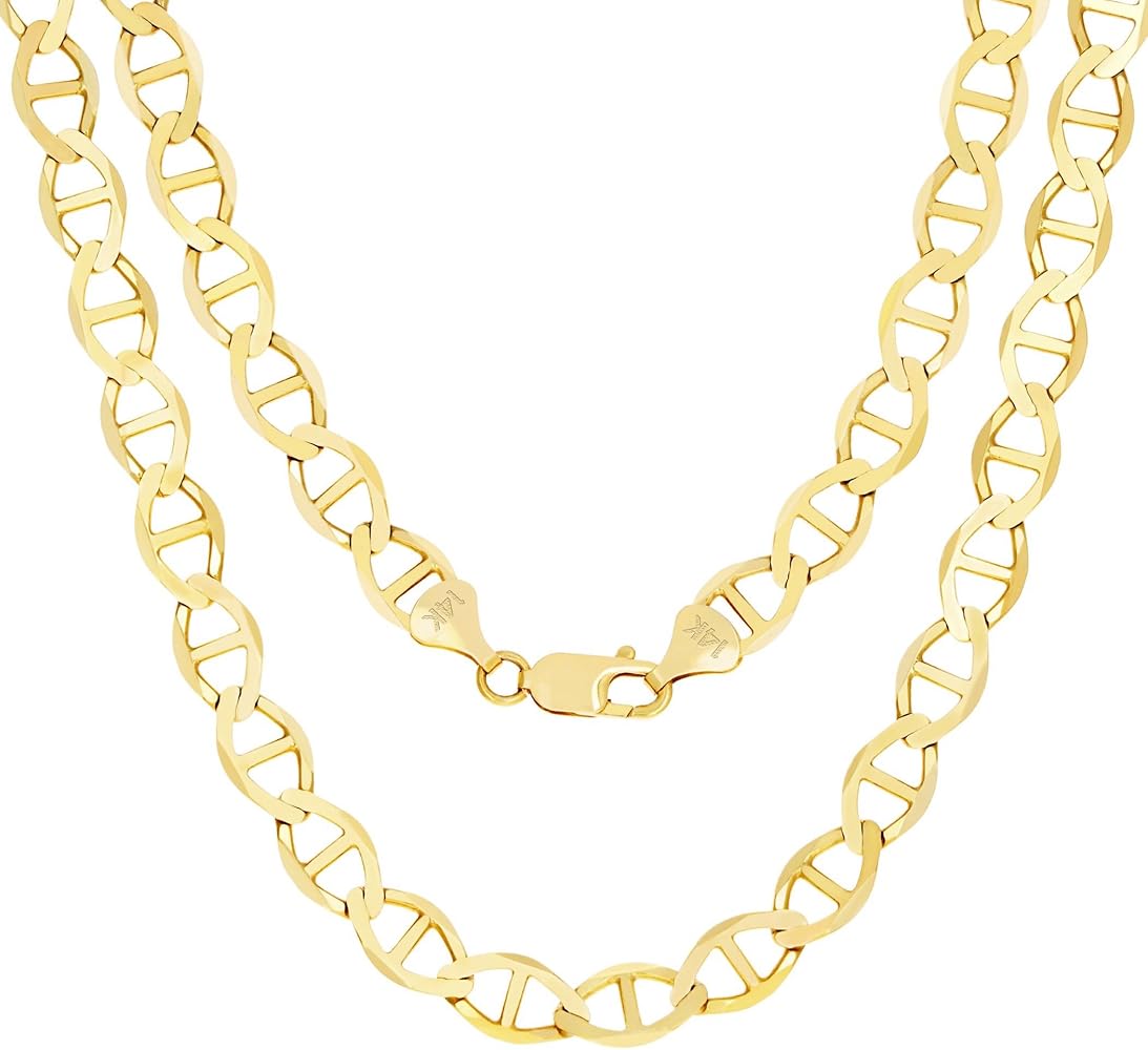 Nuragold 14k Real Yellow Gold Solid Mariner 7.5mm Chain Anchor
