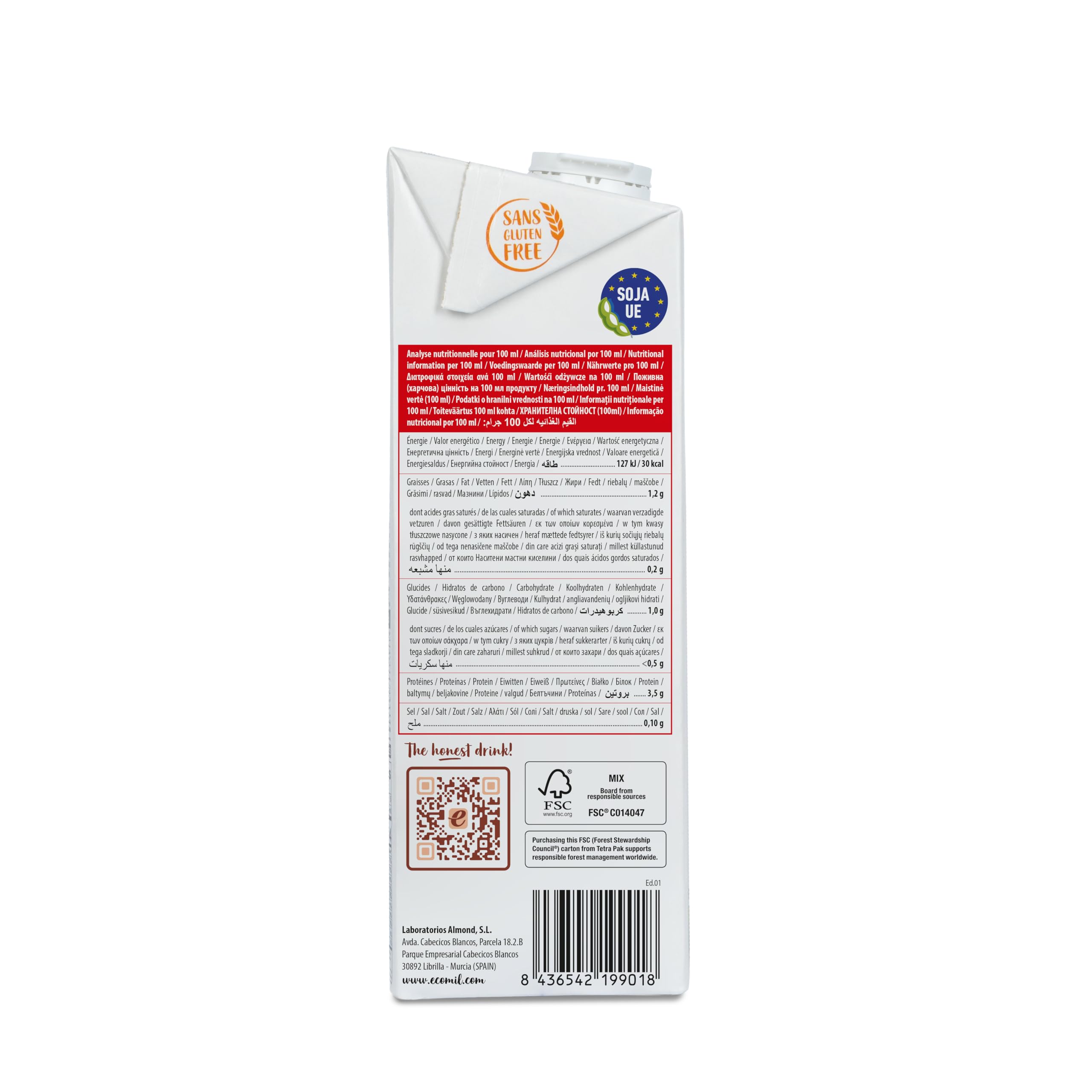 Ecomil - Bebida Vegetal de Soja Barista Bio Sin Azúcares, Pack 6 x 1L, Sin Lactosa, Ecológica, Vegana, Sin Edulcorantes, Baja en Carbohidratos, Ideal para Cafés