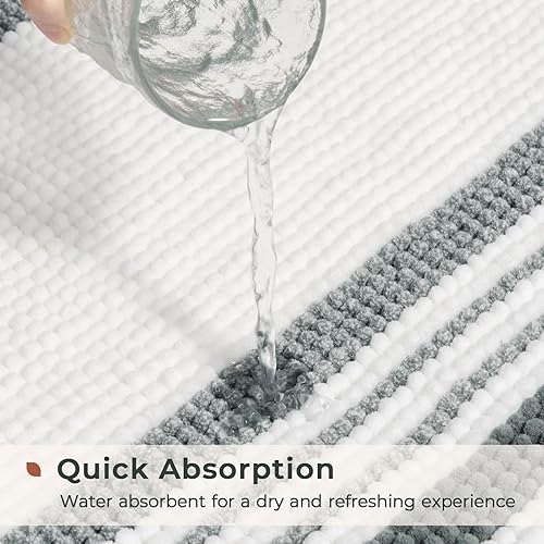 Miniatura 4 de FRESHMINT Juego de alfombras de baño de chenilla a rayas de 2 piezas 17"x24"+20"x47", alfombras de baño grandes para suelo de baño antideslizantes,