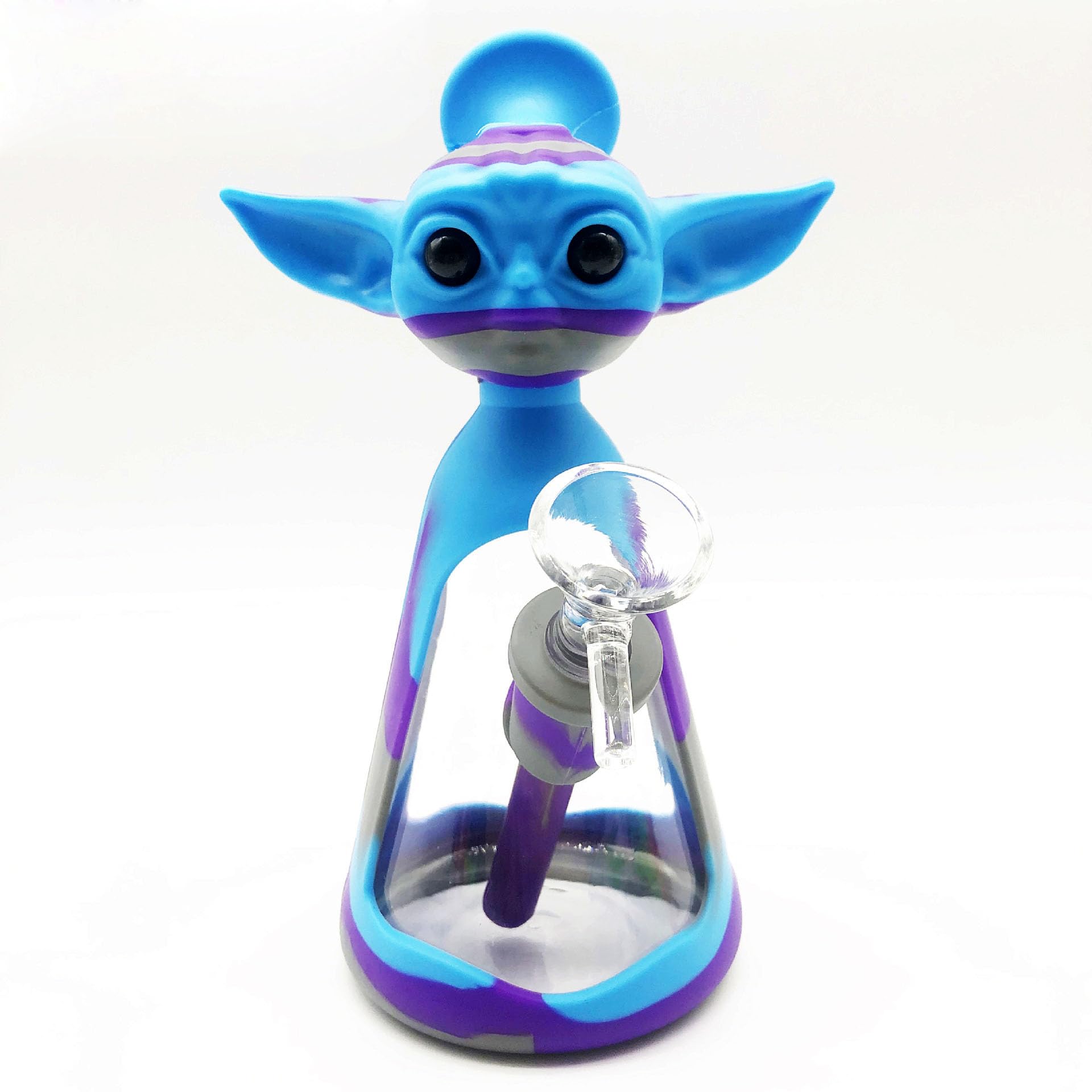 Yoda Bong Silicone Bong Mini Plastic Bongs with Smoking Bong Percolator, 14.5mm Water Pipe Bowl 12cm Water Bong with Stash Pot Smell Proof Container Hookahs Bong Acrylic Water Bong 1 Pack (Blue Bongs)