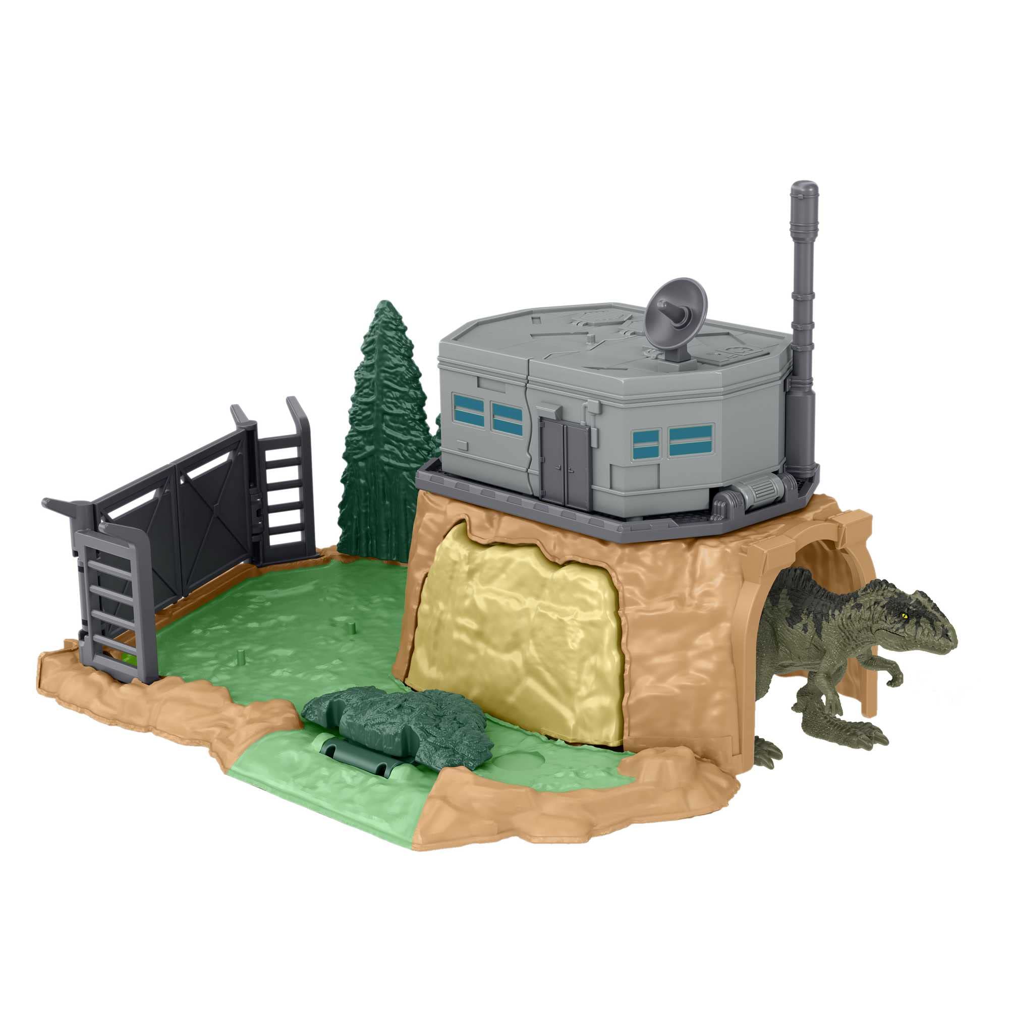 Jurassic World: Dominion Ucieczka dinozaura Minifigurki Zestaw z 2 minifigurkami dinozaurów, kilkoma obszarami zabawy, wyrzutniami i „łamiącymi się” elementami, dla dzieci od 4 roku życia, HFF12
