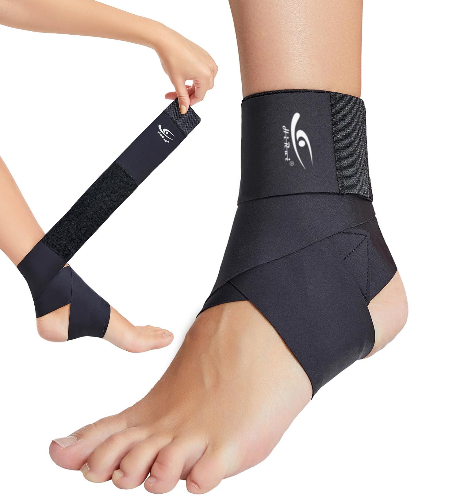 HiRui Ultrathin High-Elastic Ankle Wraps Ankle Brace for Men Women Kids, Adjustable Ankle Straps for Running, Football, Basketball, Sprains, Arthritis, Plantar Fasciitis (Black, Medium (Pack of 1))