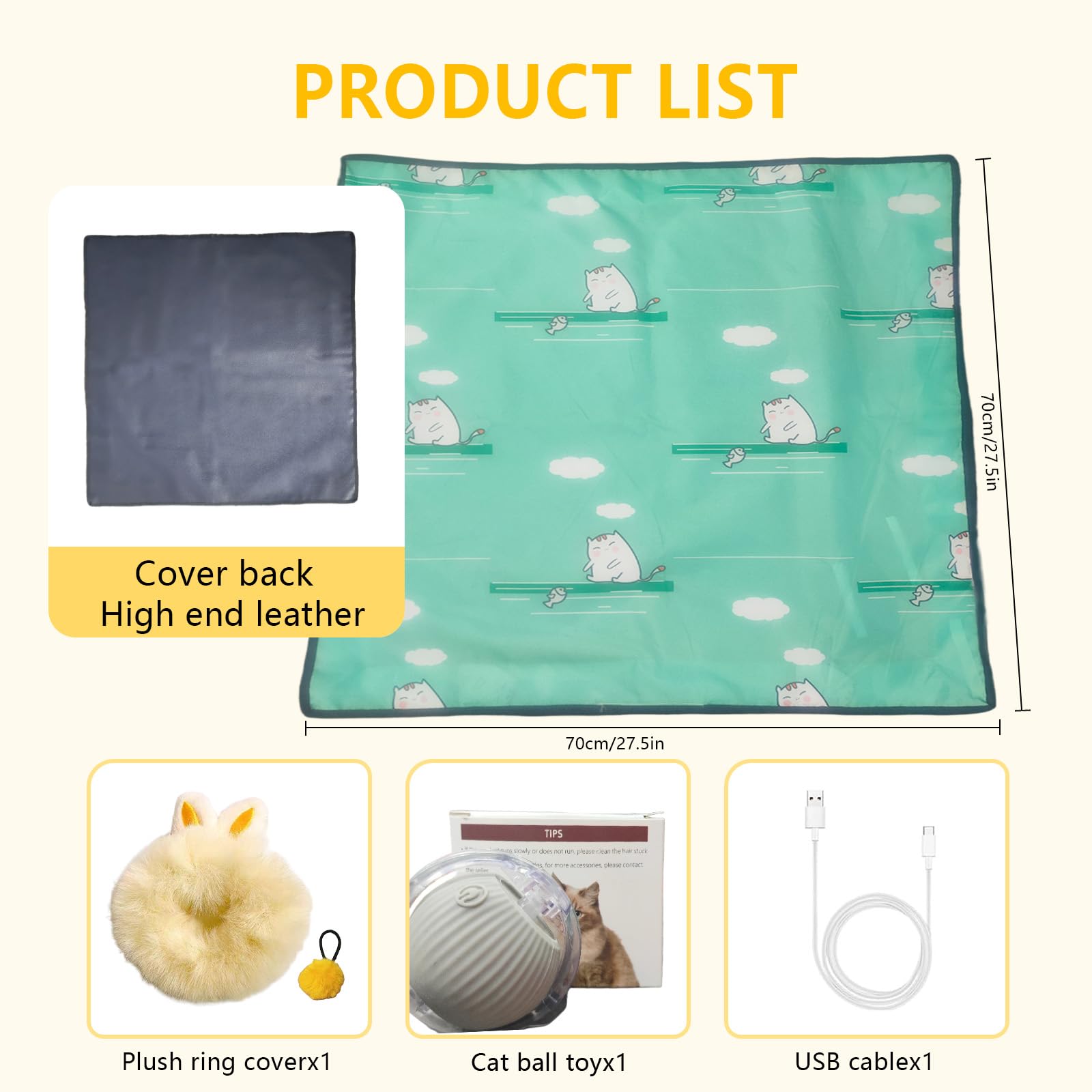 ZVGV 2 in 1 Interactive Cat Toys for Indoor, Toy Fast Rolling Ball in Play Mat,Kitten Automatic Toy Motion Activate,Rechargeable Kitten Toys Ball(Green)