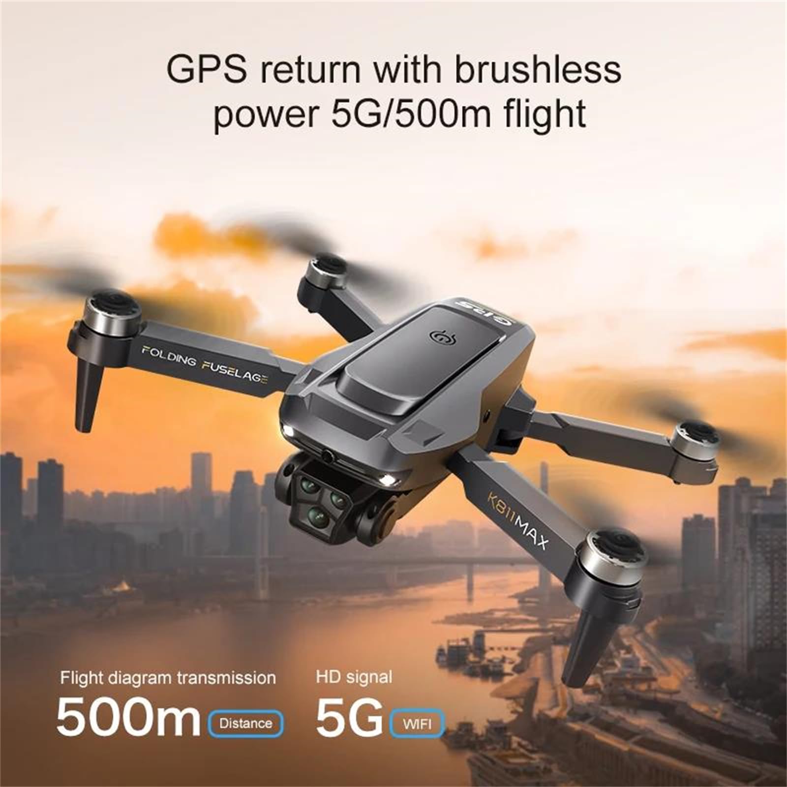 Dron k811 MAX 5g Profesional para fotografía aérea 4k HD con Doble cámara omnidireccional y Sistema de evitación de obstáculos, con Pantalla de Juguete.,Single Battery