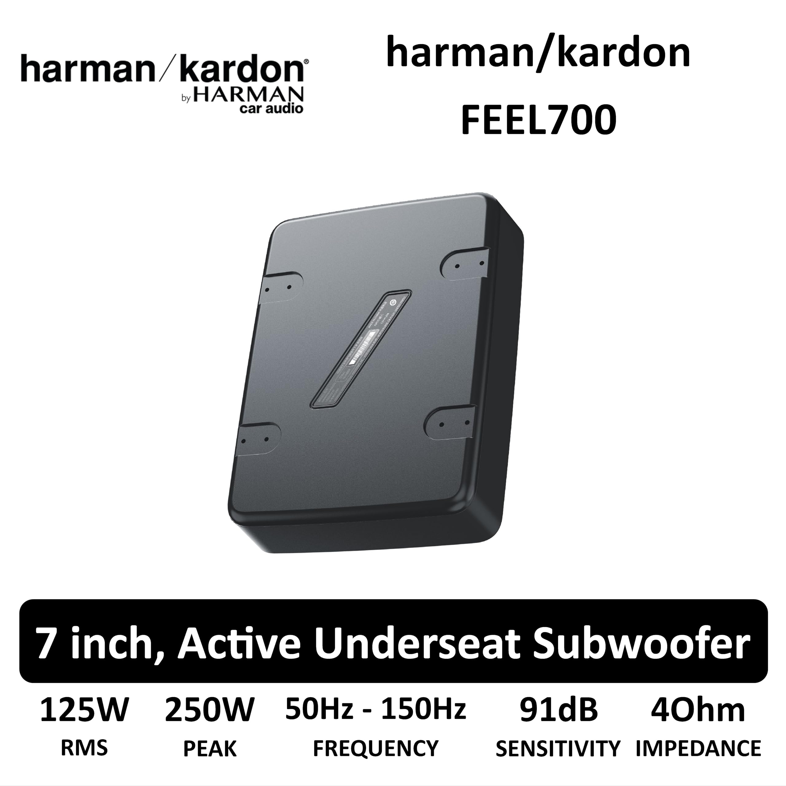Harman Kardon Feel 700 Subwoofer Auto Attivo Sottosedile, Mini Bass Box Amplificato, Bassi Profondi, Design Slim Ultra Compatto