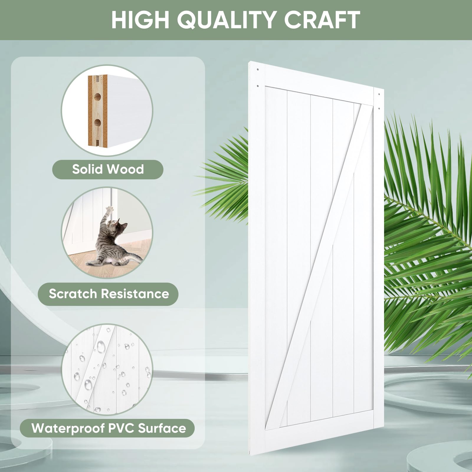 JUBEST 42in x 84in Sliding Barn Door, Z Frame Wood Door with 7FT