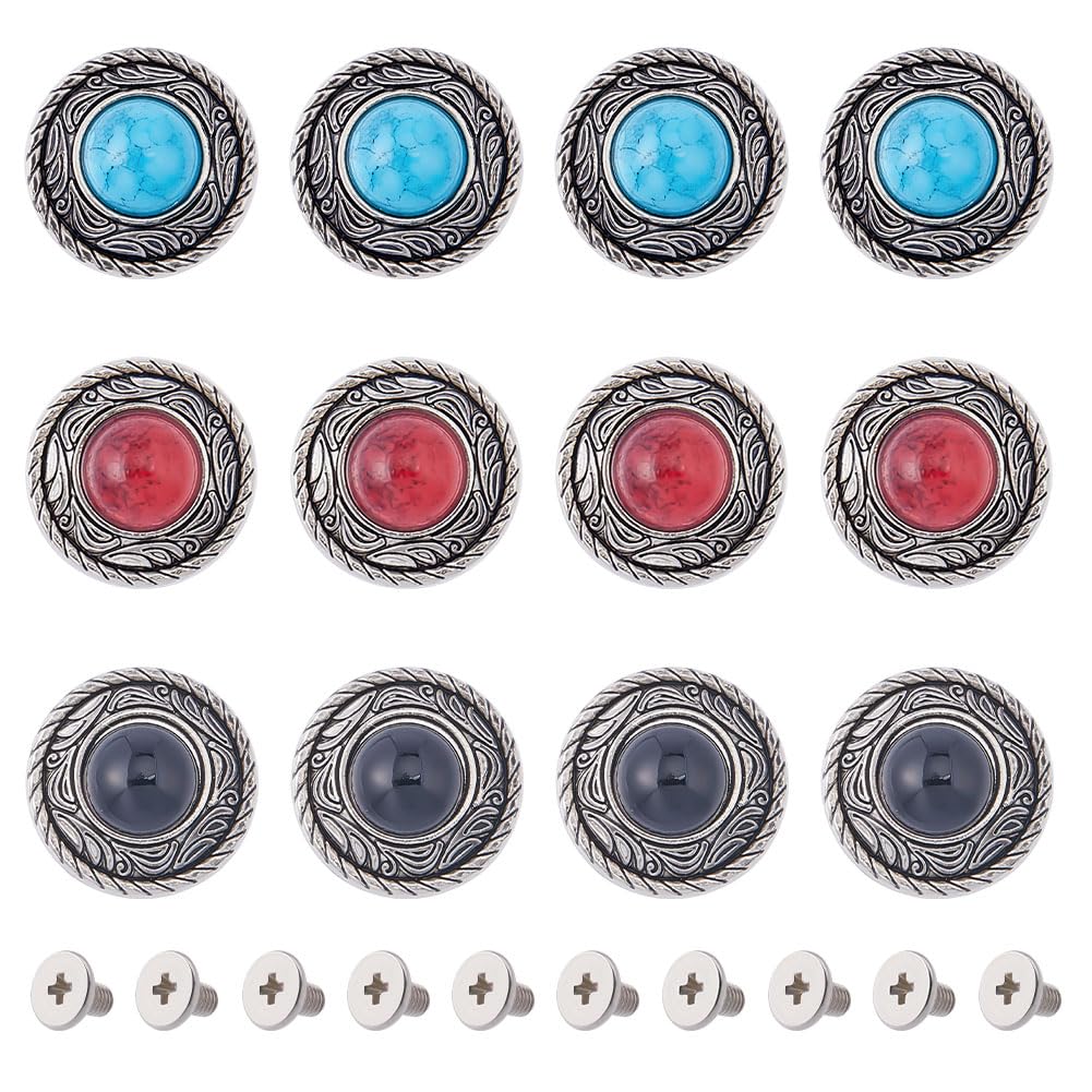 AHANDMAKER 20 Conchos Per Pelle In Lega Con Turchese Finto - Fibbie E Rivetti A Vite Rotondi Per Progetti Fai-daTe