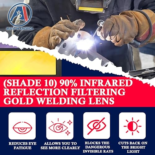 Miniatura 6 de Lente de soldadura de oscurecimiento automático, 2 x 4, dorado (sombra 10), lente de soldadura dorada con filtro de reflexión infrarroja al 90 %,