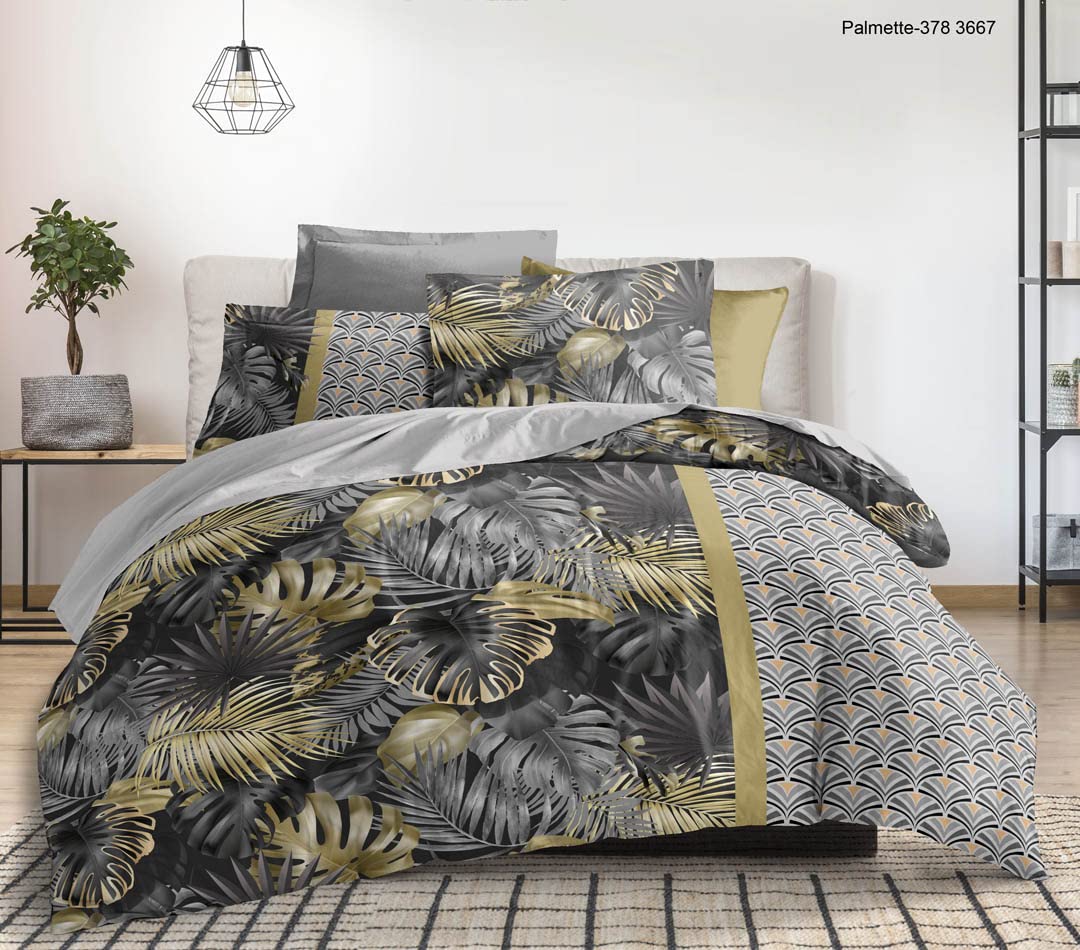Douceur de Nuit, 1756/HC3PALMETTE, Cotton Duvet Cover Set, 220 x 240 cm + 2 Pillowcases 63 x 63 cm2 100% Cotton 57 Thread Count