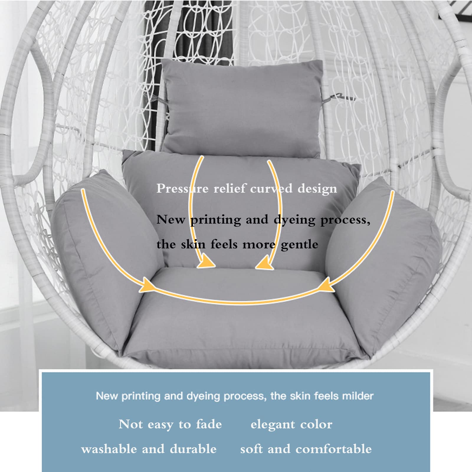 CojíN para Colgar En Forma De Huevo, CojíN De RatáN, Almohadillas para Silla De Hamaca De Huevo Colgante Gruesa, Tapete Suave para Camas Colgantes Cestas Sillas (Size:66X45CM,Color:Dark Gray)