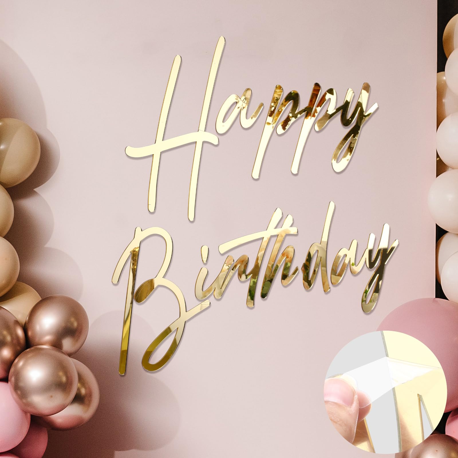 Photo 1 of Yousoontic Happy Birthday Acrylic Sign, 23 x 20 Inches, Gold