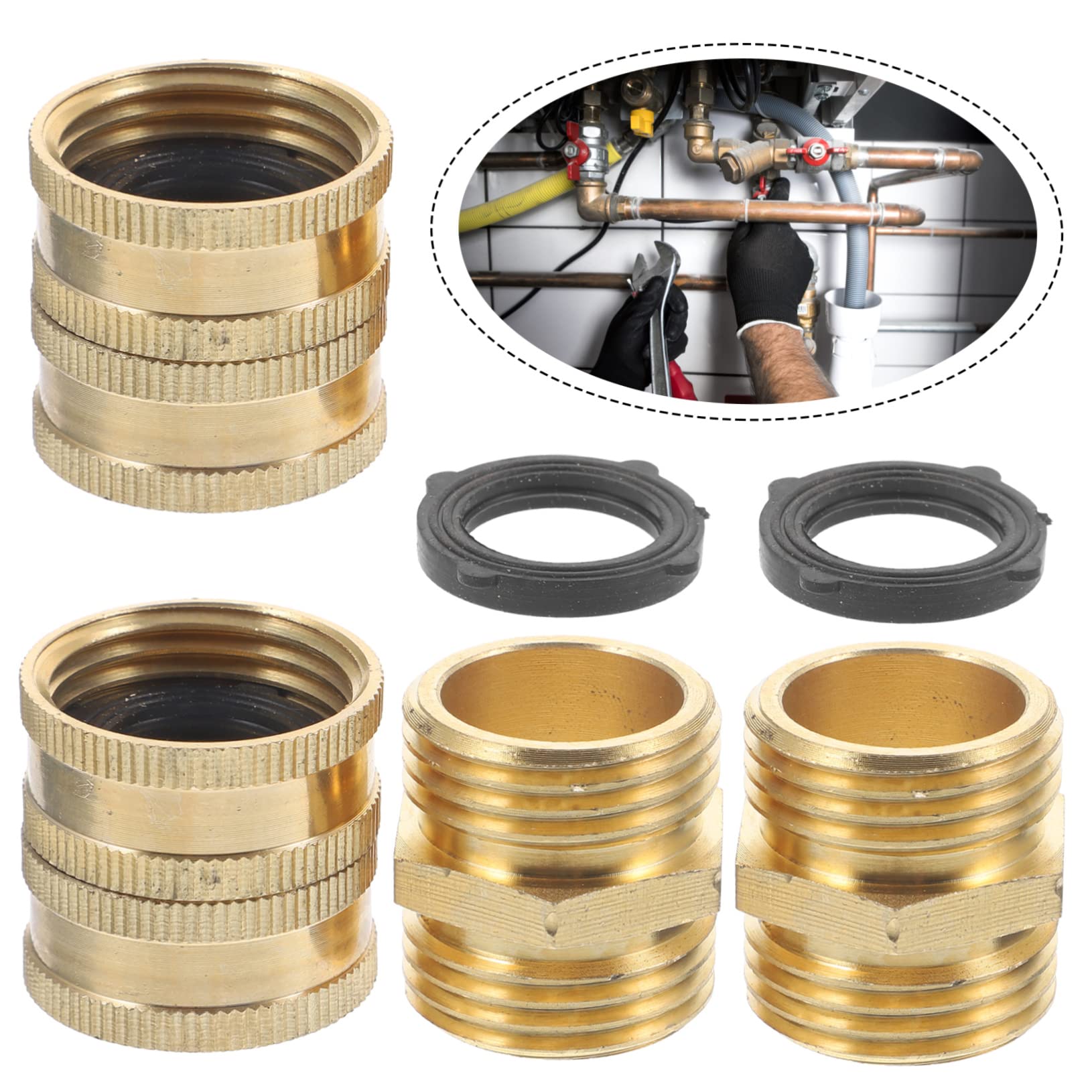 Sosoport 2 Juegos Adaptador De Vías Giratorio De Manguera Soporte De Manguera Conector Adaptador De Manguera De Agua Conectores Manguera De Jardín Extensible Golden Latón 2 Pares * 2