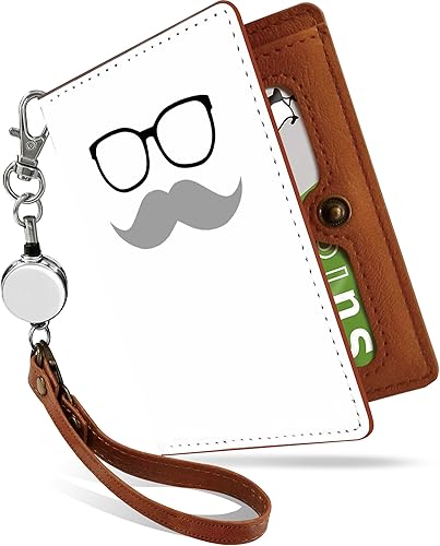 Amazon パスケース 定期入れ リール付き かわいい ヒゲ メガネ 白灰 イラスト 二つ折り 中がみえない おしゃれ レディース めがね 髭 白 ヒゲ メガネ 白灰 Ps Pretimo バッグ スーツケース