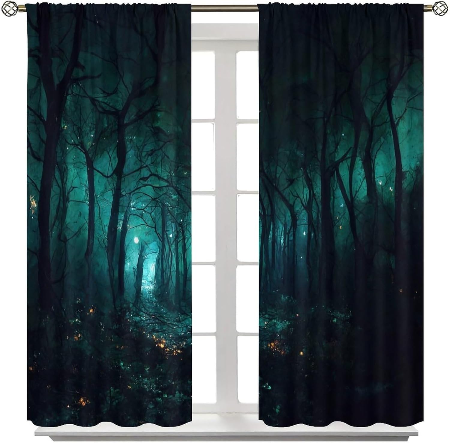 Dark Forest Window Curtains,Abstract Gothic Nature Woodland Nightscape Window Treatments for Bedroom Living Room Polyester Drapes 2 Panels Set,Total Size 42 x 63 Inch