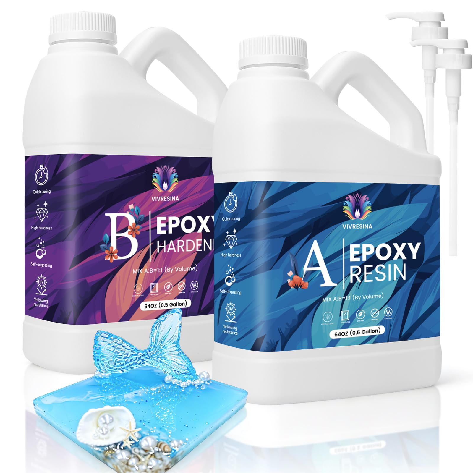 Vivresina Epoxy Resin Kit 1 Gallon, Resina Epoxica with Pump for Crafts